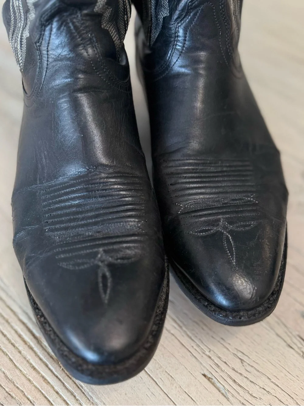 Lucchese Men’s Black Leather Western Cowboy Boots Size 9.5 E Wide